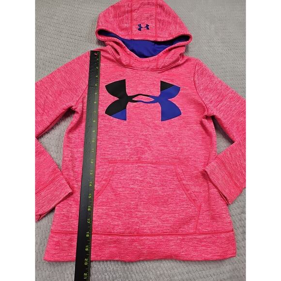 Under Armour Sweatshirt Girls Youth Medium Cold Gear Hooded Pullover Pink - Picture 2 of 7